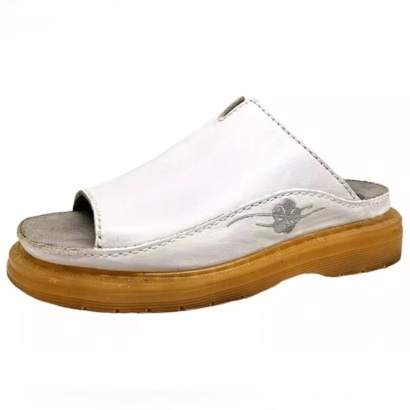 Dr Martens Vintage Y2k Sandals White Leather Chunky Sole Slides Flower England - Picture 1 of 16